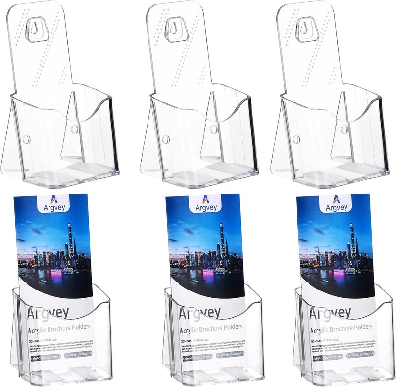 Argvey Acrylic Brochure Holder 4x9 Inch, Clear Pamphlet Holder Display Stand for Trifold 4 Inch Flyers, Booklets, Table Signs, Plastic Rack Card Holder for Office, Home, Store, 6 Pack - Image 1